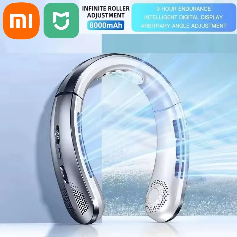 Xiaomi 8000Mah Hanging Neck Fan Portable Bladeless Mini USB Rechargeable Mute LED Digital Display Electric Fan Air Cooler
