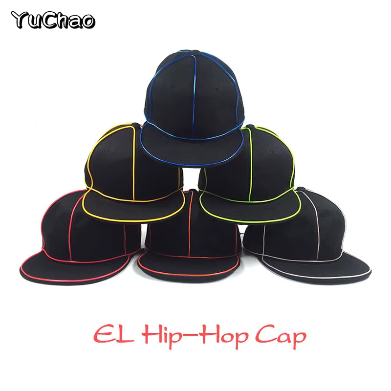 Cool Hip Hop Caps Boys Girls Decorate Costumes Cap Dance Performance Neon Light Caps Hats Glow in Darl Night