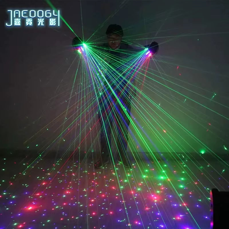 Stage DJ Party Dancing Laser Gloves, 2 in 1, Multi-Line RGB, 2 Green, 1 Red, 1 Blue, LED Luminous Costumes Show, High Quality