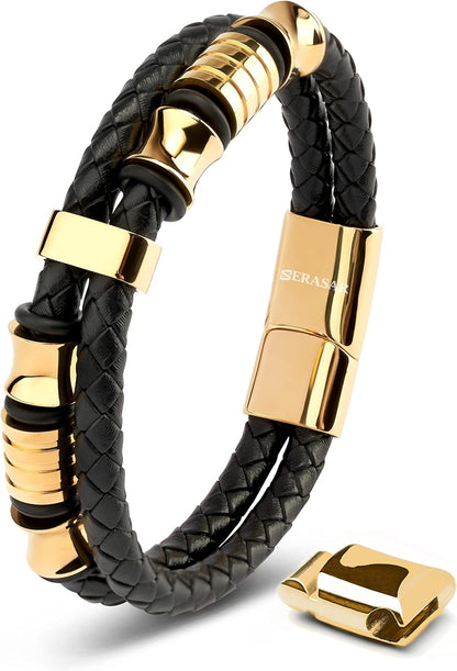 Premium Leather Bracelet Men | Stainless Steel Magnetic Clasp | Three Colors | Jewelry Box Included