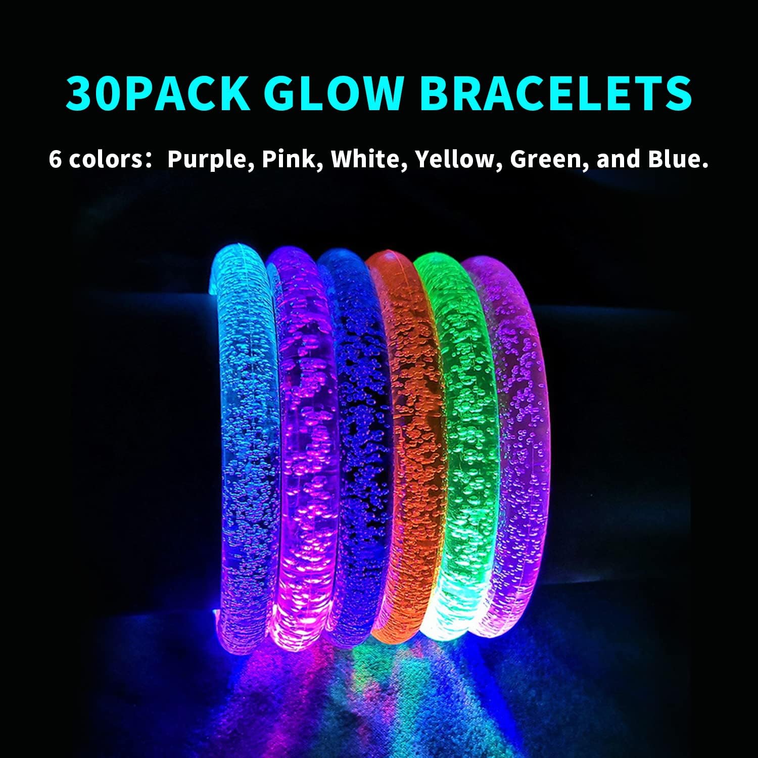 60-Pack LED Toys: 30 Glow Bracelets and 30 Finger Lights for Neon Party Favors and Glow-in-the-Dark Supplies for Gifts, Classroom Activities, Carnival Prizes, Piñatas, Birthdays, and Halloween