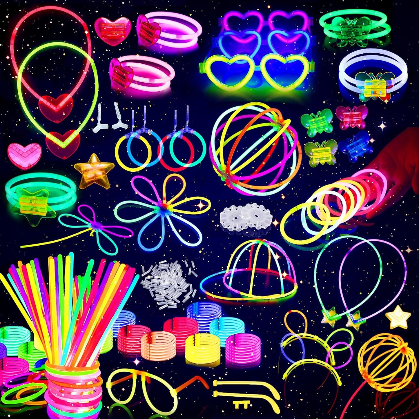 60-Pack LED Toys: 30 Glow Bracelets and 30 Finger Lights for Neon Party Favors and Glow-in-the-Dark Supplies for Gifts, Classroom Activities, Carnival Prizes, Piñatas, Birthdays, and Halloween