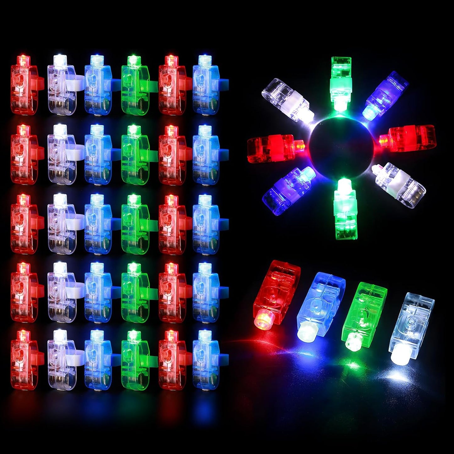 60-Pack LED Toys: 30 Glow Bracelets and 30 Finger Lights for Neon Party Favors and Glow-in-the-Dark Supplies for Gifts, Classroom Activities, Carnival Prizes, Piñatas, Birthdays, and Halloween