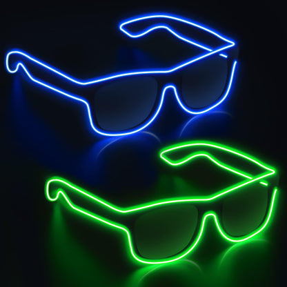 Wireless Led Light up Glasses 2 Pack Glow in the Dark Neon Glasses for Rave Party, EDM (Blue + Pink)