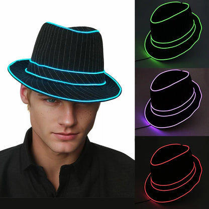 LED Luminous Fedora Hat Mutiple Color Rave Dance Panama Hat Led Gentlemen Hat Led Dancing Suits for Wedding Party Props