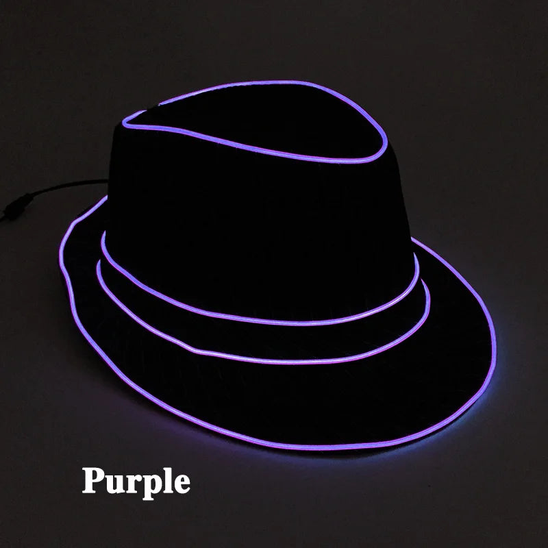 LED Luminous Fedora Hat Mutiple Color Rave Dance Panama Hat Led Gentlemen Hat Led Dancing Suits for Wedding Party Props