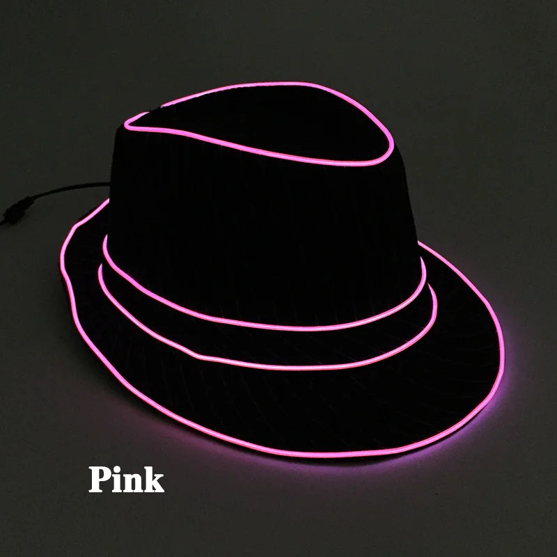 LED Luminous Fedora Hat Mutiple Color Rave Dance Panama Hat Led Gentlemen Hat Led Dancing Suits for Wedding Party Props