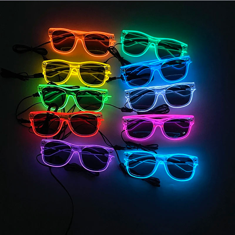 10 Colors Black Lenses Glasses Glowing Costumes Supplies Luminous LED Neon Sunglasses Light up Rave Night Boys Girls Eyewear