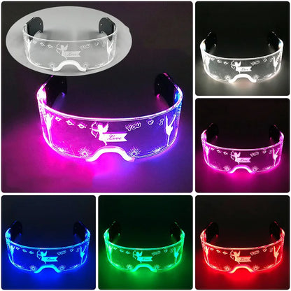 10 Colors Black Lenses Glasses Glowing Costumes Supplies Luminous LED Neon Sunglasses Light up Rave Night Boys Girls Eyewear