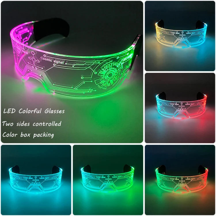 10 Colors Black Lenses Glasses Glowing Costumes Supplies Luminous LED Neon Sunglasses Light up Rave Night Boys Girls Eyewear