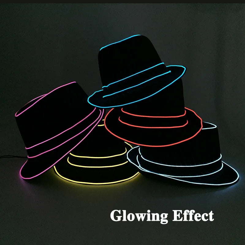 LED Luminous Fedora Hat Mutiple Color Rave Dance Panama Hat Led Gentlemen Hat Led Dancing Suits for Wedding Party Props