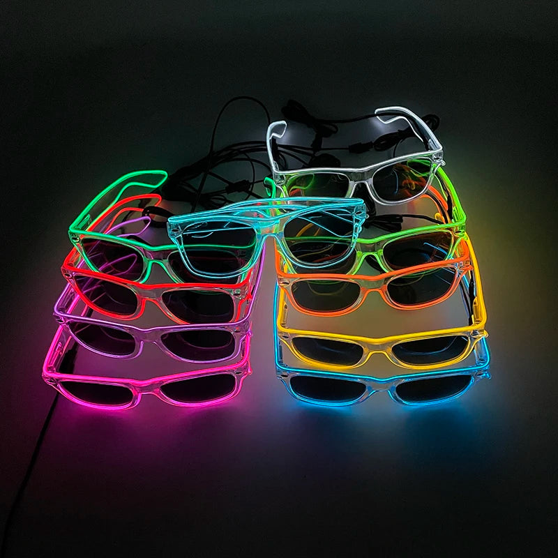 10 Colors Black Lenses Glasses Glowing Costumes Supplies Luminous LED Neon Sunglasses Light up Rave Night Boys Girls Eyewear