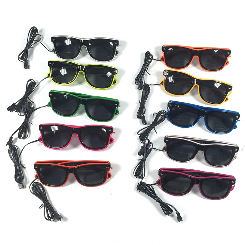 10 Color Luminous EL Neon Glasses LED Sunglasses Bar Party Dance DJ Bright Flashing Glasses Light up Eyewear Glow Party Supplies