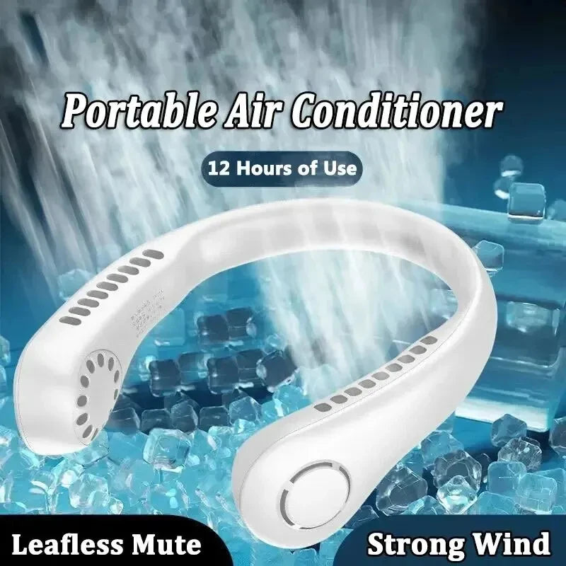 2024 1200Mah New Mini Neck Mounted Fan Portable Bladeless Neck Rechargeable Air Cooler 3 Speed Mini Summer Sports Fan Outdoor