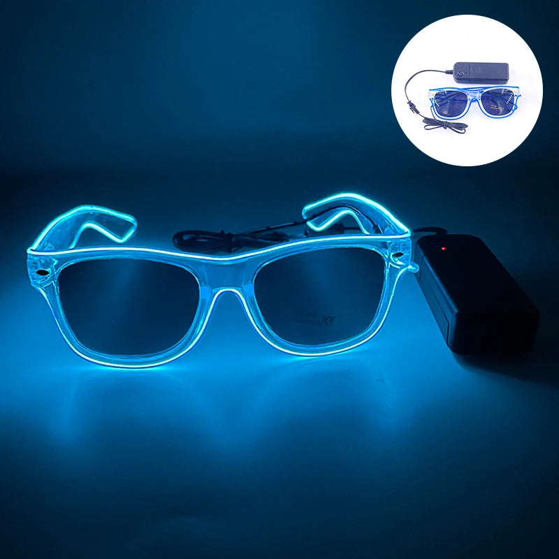 10 Colors Black Lenses Glasses Glowing Costumes Supplies Luminous LED Neon Sunglasses Light up Rave Night Boys Girls Eyewear