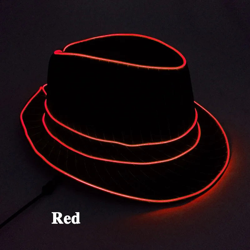 LED Luminous Fedora Hat Mutiple Color Rave Dance Panama Hat Led Gentlemen Hat Led Dancing Suits for Wedding Party Props