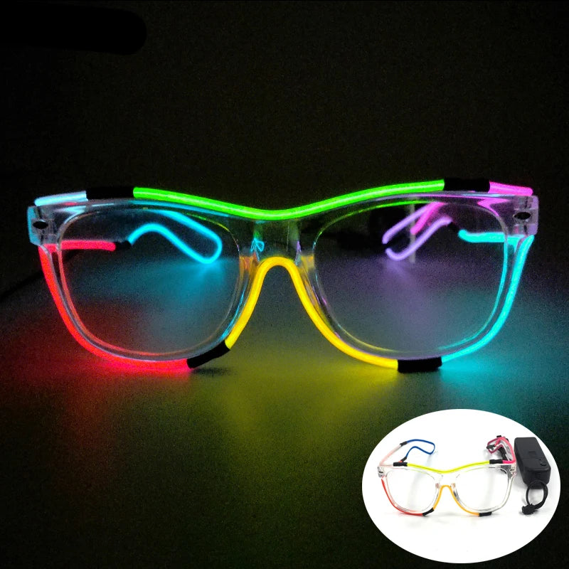 10 Colors Black Lenses Glasses Glowing Costumes Supplies Luminous LED Neon Sunglasses Light up Rave Night Boys Girls Eyewear