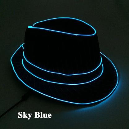 LED Luminous Fedora Hat Mutiple Color Rave Dance Panama Hat Led Gentlemen Hat Led Dancing Suits for Wedding Party Props