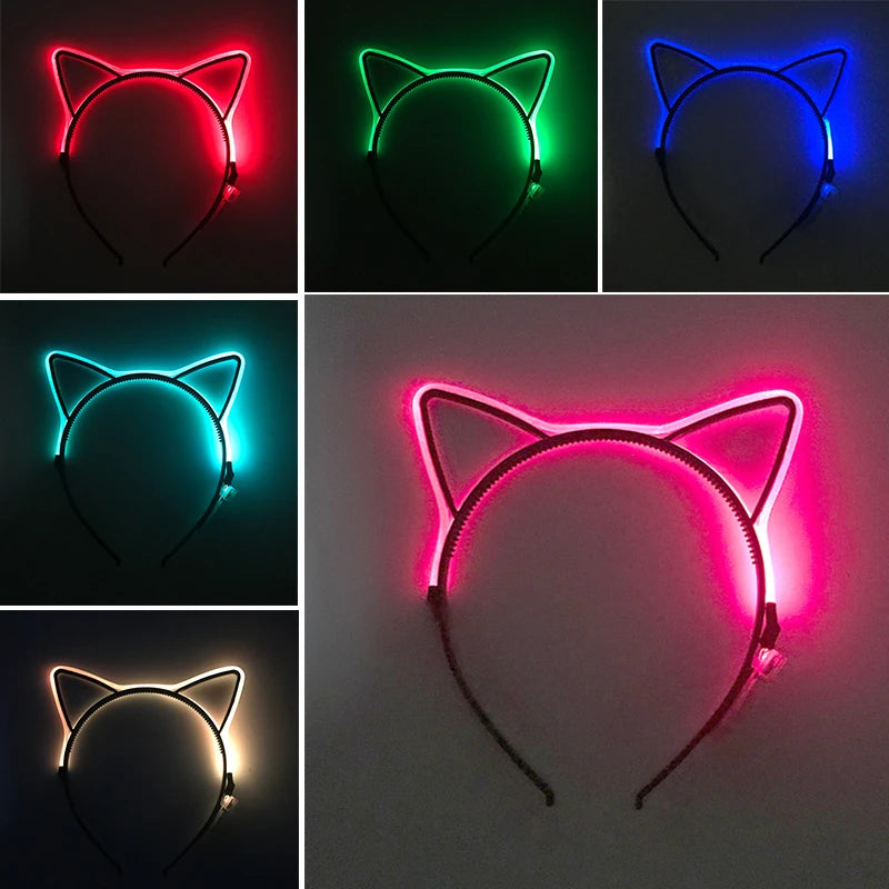 Birthday Glowing Cat Ears Headbands LED Hairband Fluorescent Party Supplies Bar Light up Headband Girl Women Head Accessories