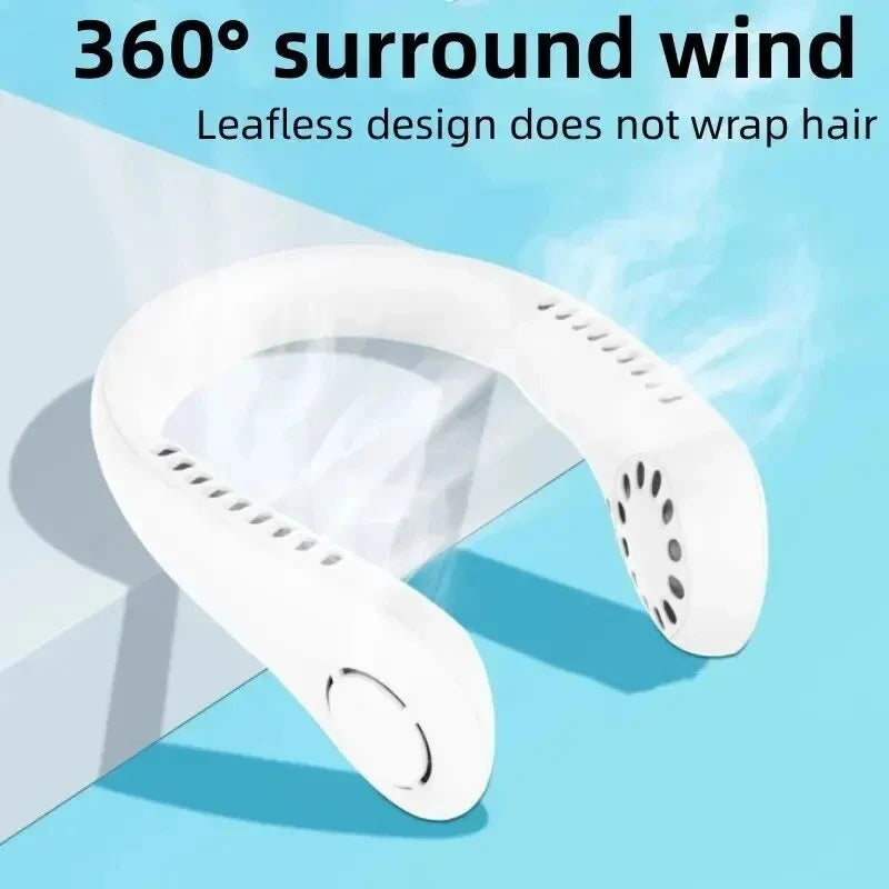 2024 1200Mah New Mini Neck Mounted Fan Portable Bladeless Neck Rechargeable Air Cooler 3 Speed Mini Summer Sports Fan Outdoor