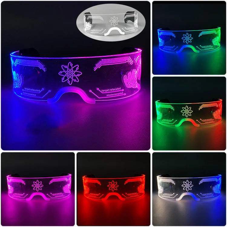 10 Colors Black Lenses Glasses Glowing Costumes Supplies Luminous LED Neon Sunglasses Light up Rave Night Boys Girls Eyewear