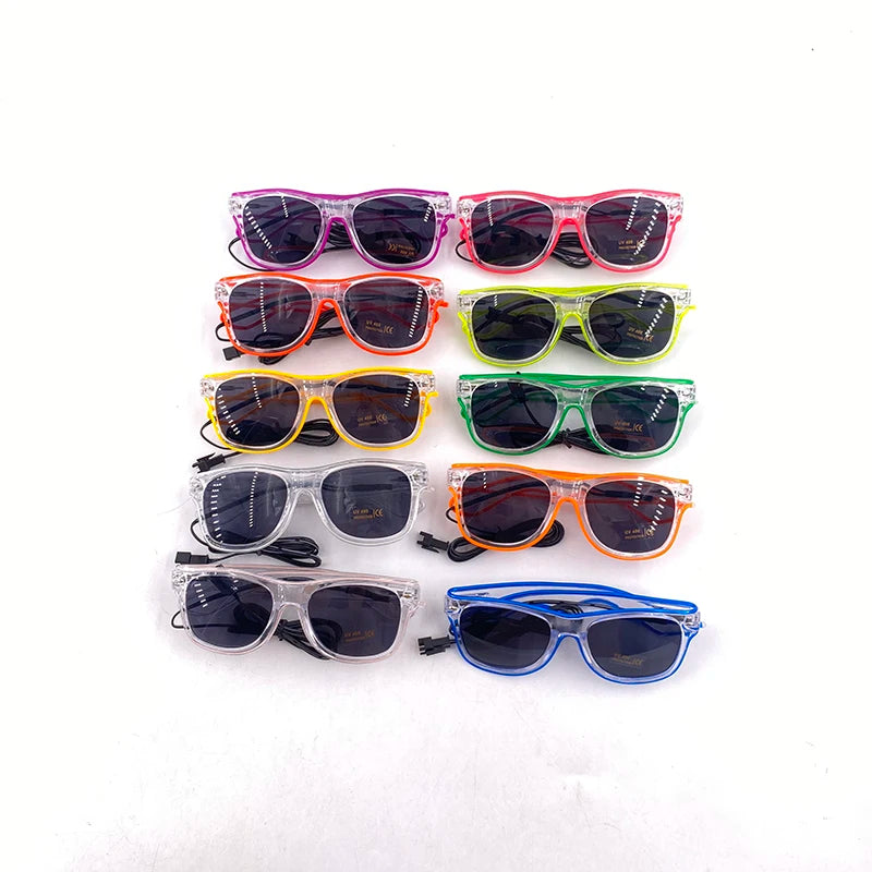 10 Colors Black Lenses Glasses Glowing Costumes Supplies Luminous LED Neon Sunglasses Light up Rave Night Boys Girls Eyewear