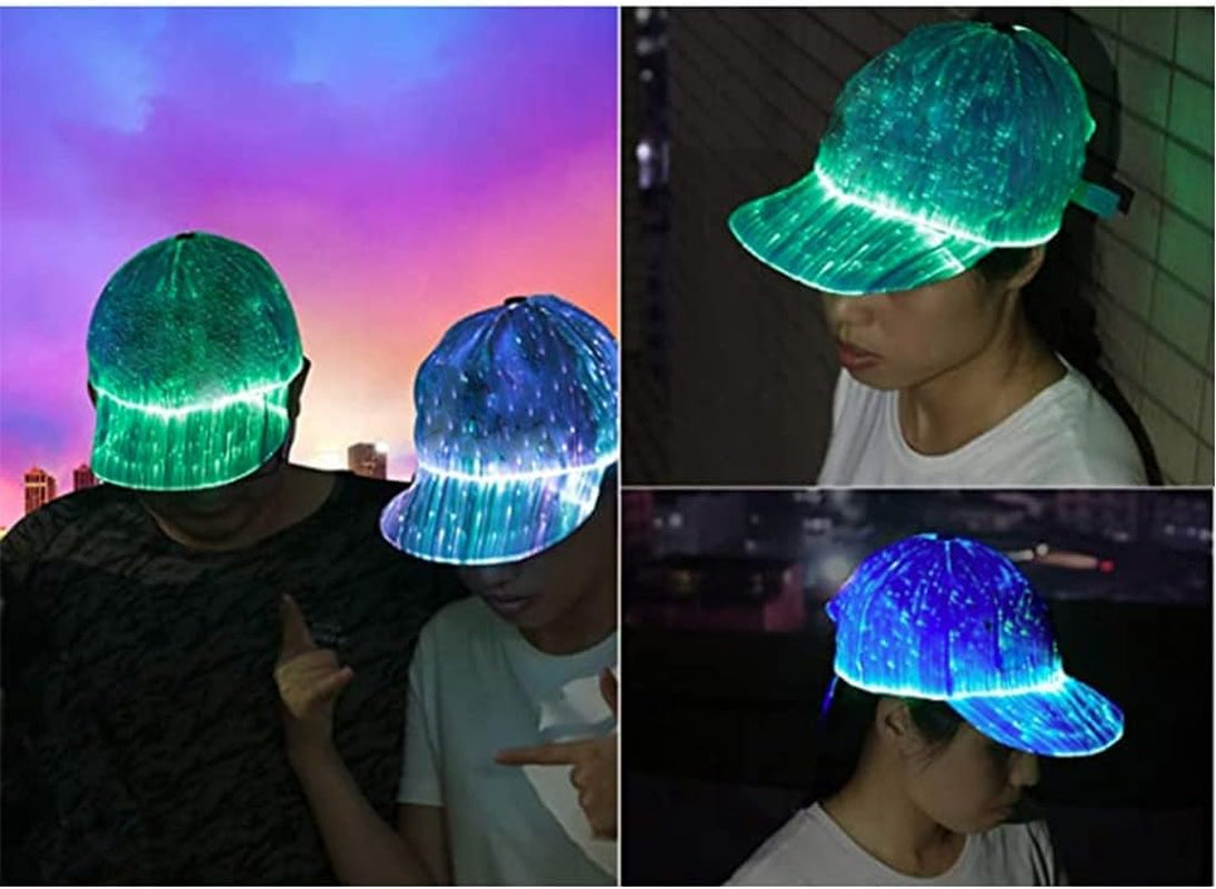 Hip Hop Luminous LED Baseball Cap Hats for Christmas Rave with 7 Colors Light USB Charging