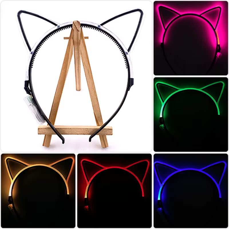 Birthday Glowing Cat Ears Headbands LED Hairband Fluorescent Party Supplies Bar Light up Headband Girl Women Head Accessories