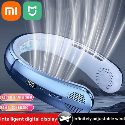 Xiaomi  8000Mah Hanging Neck Fan Portable Bladeless Mini USB Rechargeable Mute LED Digital Display Electric Fan Air Cooler