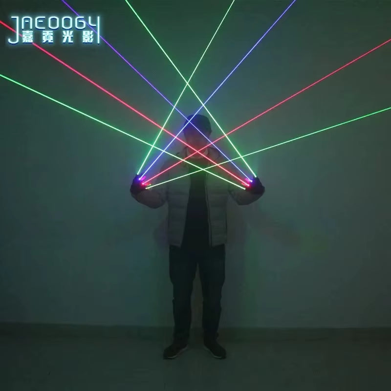 Stage DJ Party Dancing Laser Gloves, 2 in 1, Multi-Line RGB, 2 Green, 1 Red, 1 Blue, LED Luminous Costumes Show, High Quality