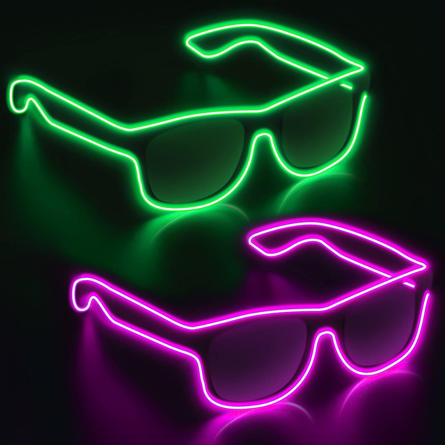 Wireless Led Light up Glasses 2 Pack Glow in the Dark Neon Glasses for Rave Party, EDM (Blue + Pink)